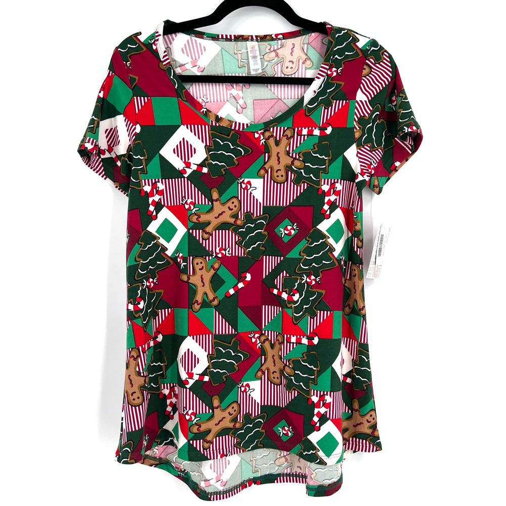 Lularoe gingerbread candy cane Christmas ugly XS classic t-shirt